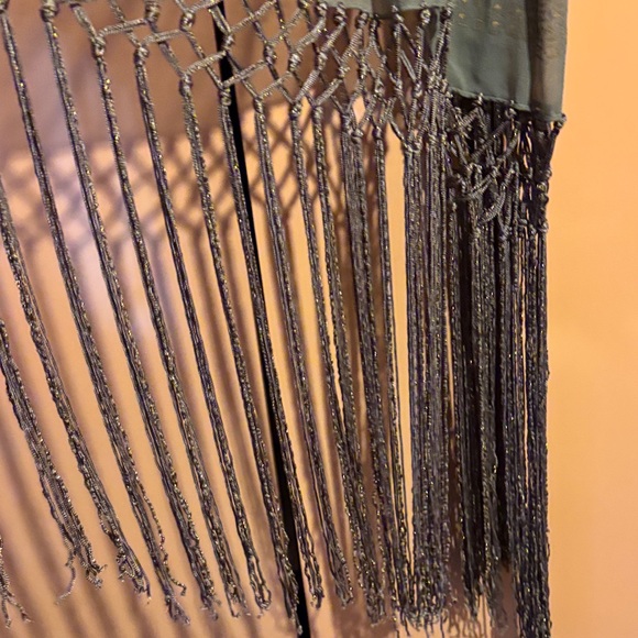 A Brod Chic Gold Paisley Print and Purple Women's Scarf with Perfect Fringe - Picture 4 of 8